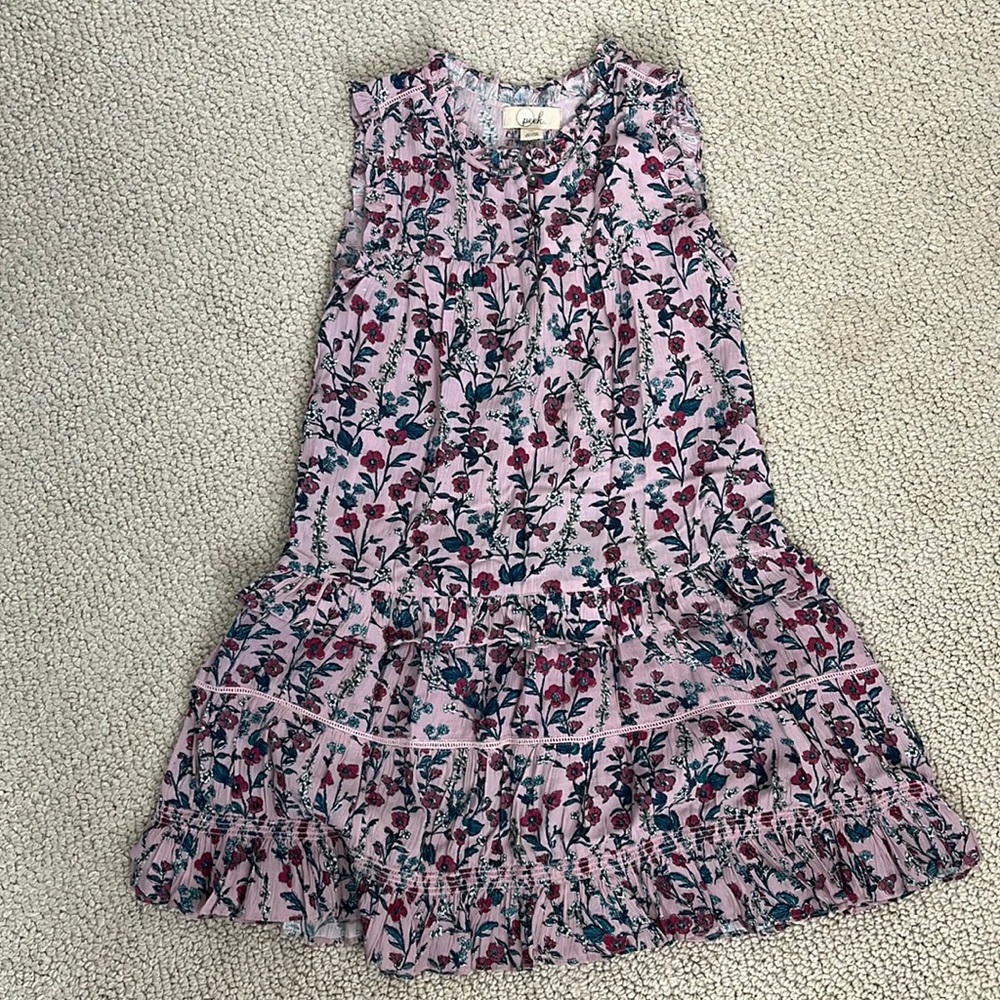 Peek Girls Floral Flower Dress Spring Easter Preowned Size 8 Purple Blue Ruffles